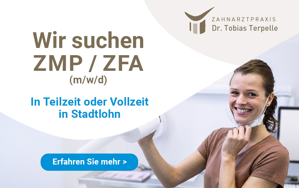 ZMP (m/w/d) oder ZFA (m/w/d)
mit Interesse an der Weiterbildung zur ZMP gesucht
Teilzeit oder Vollzeit